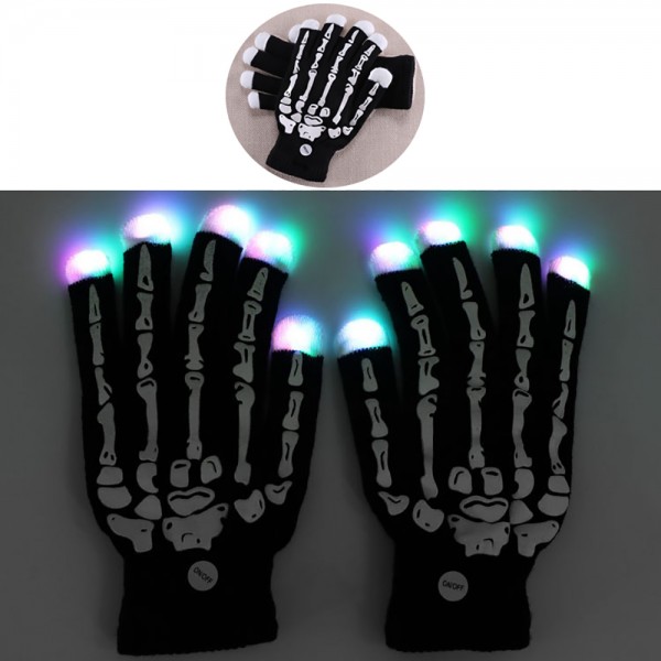 LED Halloween Knitted Skeleton Glitter Gloves